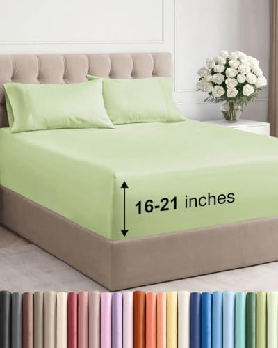 Extra Deep Cal King Sheet Set - Breathable & Cooling - Light Sage Green