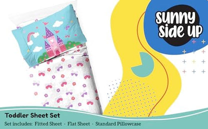 Sunny Side Up Magic Castle Toddler Sheet Set - 3 Piece Toddler Bedding Set Includes Pillow Cover - Super Soft Floral Butterfly Microfiber Sheets