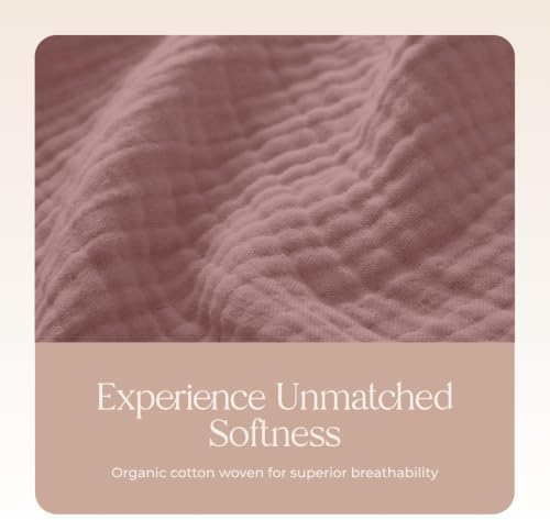 100% Cotton Organic Muslin Throw Blanket for Adults GOTS & Fairtrade Certified Organic Cotton - Couch Living Room and Bedroom Decor - 4 Layer Super Soft and Cozy (Wood Rose, King)