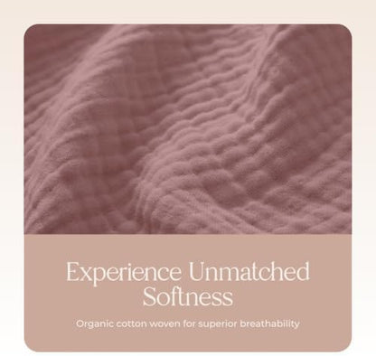 100% Cotton Organic Muslin Throw Blanket for Adults GOTS & Fairtrade Certified Organic Cotton - Couch Living Room and Bedroom Decor - 4 Layer Super Soft and Cozy (Wood Rose, Queen)