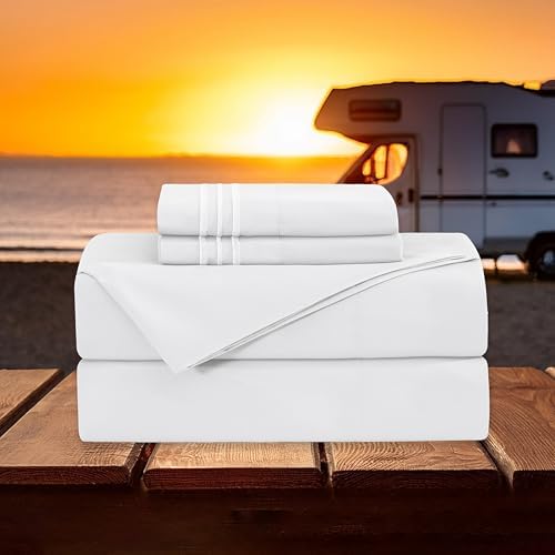 Elegant Comfort Luxury 4-Piece Bed Sheet Set - Luxury Bedding 1500 Premium Hotel Quality Microfiber, Wrinkle Resistant Cool and Breathable, Easy Elastic Fitted, RV Short Queen, White