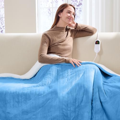 Heated Electric Blanket Size, Soft Heating Blanket,72" x 84", Azure
