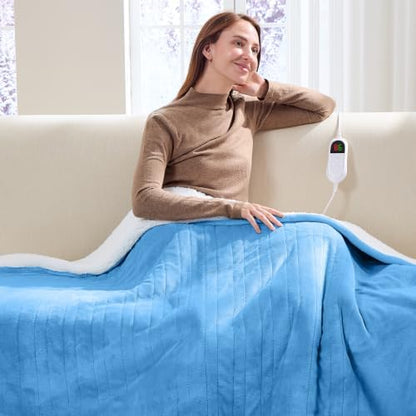 Heated Electric Blanket Size, Soft Heating Blanket,72" x 84", Azure