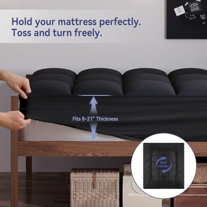ELEMUSE Twin Black Mattress Topper, Thick Pillow Top Mattress Pad Cover