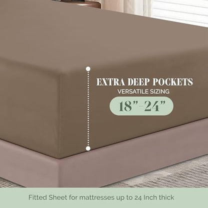 Elegant Comfort 1500 Premium Hotel Quality 18-24 Inches Deep - Extra Deep Pocket Single Fitted Sheet for High Mattress, Luxury and Softest, Smart Pocket - Wrinkle Free, Queen, Taupe