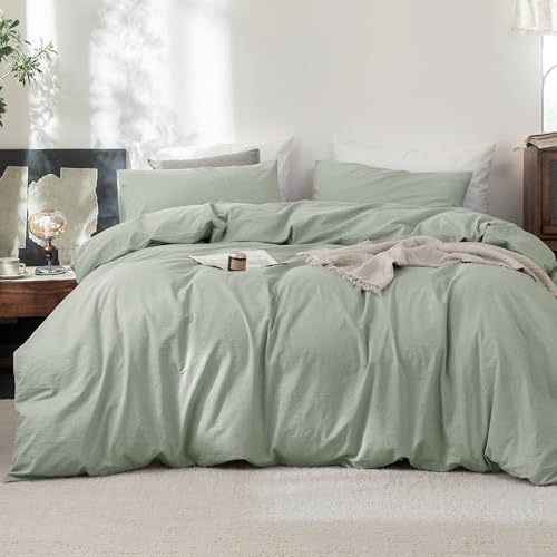 FOSSA Duvet Cover Set 100% Washed Cotton Linen Feel Super King