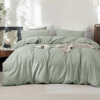 FOSSA Duvet Cover Set 100% Washed Cotton Linen Feel Super King