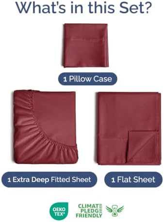 Extra Deep Pocket Twin XL Size Sheet Set - Breathable & Cooling - Burgundy