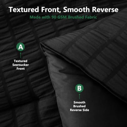 HIMEET Oversized Queen Comforter Set, 7-Piece Seersucker Bed in a Bag Black
