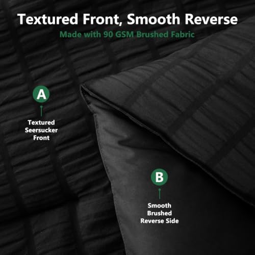 HIMEET Oversized King Comforter Set, 7-Piece Seersucker Bed in a Bag, Black