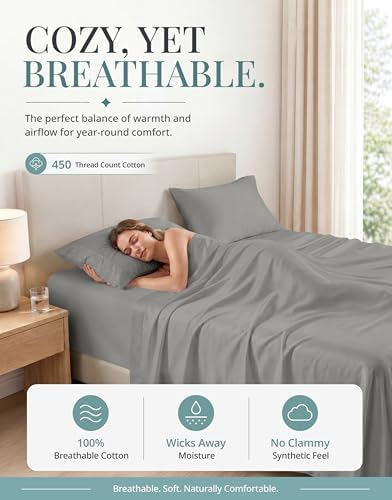 LANE LINEN 450TC Cotton Twin Sheets - Silky Smooth Sateen Weave, Paloma