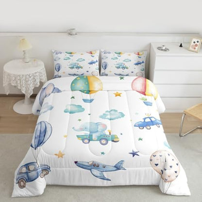 Erosebridal Colorful Hot Air Balloon Toddler Comforter Set, Cute Airplane Aircraft Bedding Set for Boys Kids Teens Adults Girls Bedroom, Cartoon Car Lovely Heart Comforter, Star Print Quilt