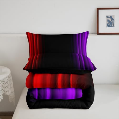 Feelyou Teens Abstract Ombre Decorations Bedding Set for Kids Women Red Purple and Black Comforter Set Geometric Modern Quilt Set Room 3Pcs Queen Size
