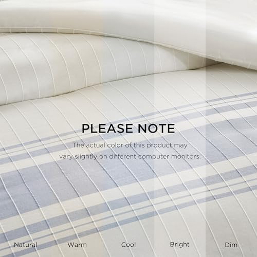 Harbor House Full Comforter Set, Stripes Clipped Jacquard, Soft Cotton Oversized Comforter for a Full-Size Bed, Farmhouse Bedding, 2 Shams, Bedskirt, 2 Décor Pillows, Morgan, Full White/Blue