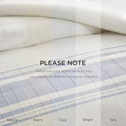Harbor House Full Comforter Set, Stripes Clipped Jacquard, Soft Cotton Oversized Comforter for a Full-Size Bed, Farmhouse Bedding, 2 Shams, Bedskirt, 2 Décor Pillows, Morgan, Full White/Blue