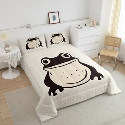 jejeloiu Japanese Frog Comforter Set Twin Size Kids Traditional Retro Bedding Set Boys Girls Teens Tropical Amphibian Duvet Breathable Funny Animal Quilt Bedroom Decor,1 Comforter with 1 Pillowcase