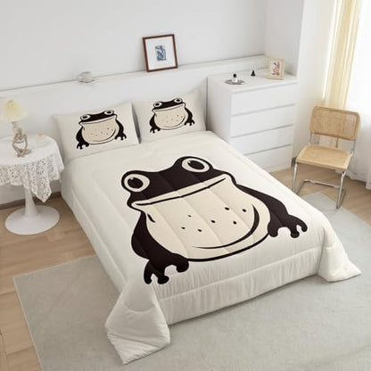 jejeloiu Japanese Frog Comforter Set Twin Size Kids Traditional Retro Bedding Set Boys Girls Teens Tropical Amphibian Duvet Breathable Funny Animal Quilt Bedroom Decor,1 Comforter with 1 Pillowcase