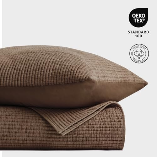 EVERGRACEHOME Cotton Ribbed Matelassé Coverlet Set, King, Sienna Brown