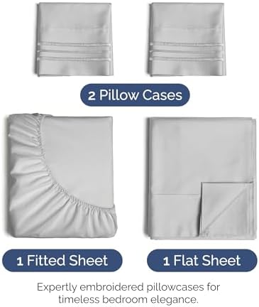 King Size 4 Piece Sheet Set - Ultra Soft & Cooling Bed Sheets - Soft Grey