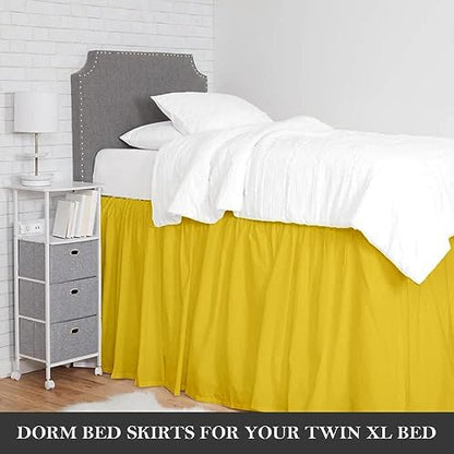 Full XL 30" Inch Drop Long Dorm Bed Skirt, Ruffled Pattern College Dorm Room Bed Skirts, Split Corner, Easy Care, No Wrinkle Microfiber Bed Skirt