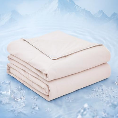 MUXHOMO Cooling Comforter King Size, Cooling Blanket for Hot Sleepers and Night Sweats, Lightweight Summer Comforter with Breathable Bamboo-Derived Rayon Fill, 104x90 Inches, Beige