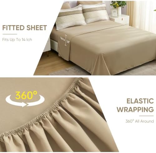 Comforter Set Queen Size 7 Piece Bed in a Bag Boho Chocolate Brown Striped Bedding Set Soft Microfiber Comforter and Sheet Set for All Season (Queen, 90"x90")