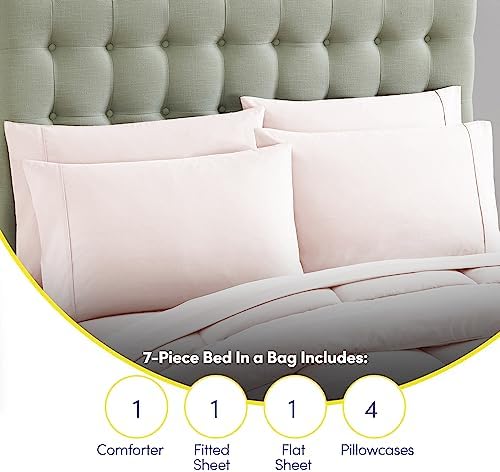 RV Short Queen Comforter Set for RV Camper - Comforter Set with Fitted & Flat Sheet, 4 Pillowcases - Tailored for RV Short Queen Beds - Cozy Essentials for Your RV Bedroom, Pale Pink