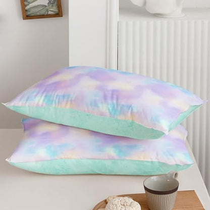 Axolotl Tie Dye Bedding Set King,Pink Blue Purple Cloud Comforter Set,Colorful Gradient Bedding,Tie Dye Pastel Comforter for Adults,Rainbow Gradient Clouds Bed for Women,1 Quilt 2 Pillowcases