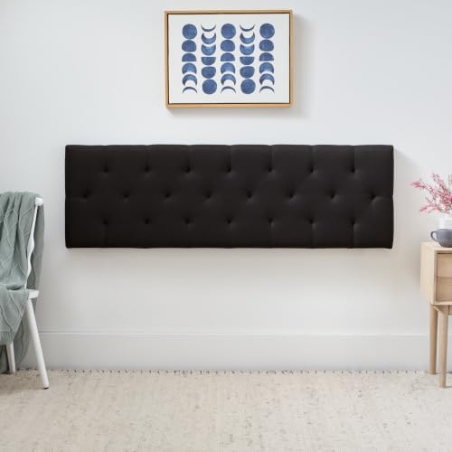 Lucid Mid-Rise Upholstered Headboard - Diamond Tufted - Padded Polyester - Adjustable Height from 34” to 46” - Easy Assembly - Bed Frame or Wall Mount - Sturdy - Black - Queen Size