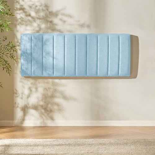 Nestl Upholstered Full Headboard - Easy Assemble Channel Stitched Headboard Full Size - Wall Mounted Headboards with 3D Soundproof Wall Panels Peel & Stick Floating Headboards, 08-Ice Blue