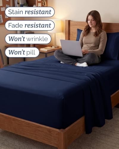 Extra Deep Twin XL Sheet Set - 3 Piece College Dorm Room - Navy Blue