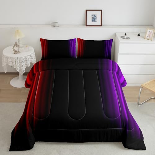 Feelyou Teens Abstract Ombre Decorations Bedding Set for Kids Women Red Purple and Black Comforter Set Geometric Modern Quilt Set Room 3Pcs Full Size
