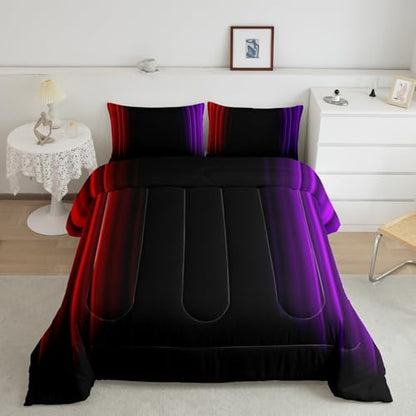Feelyou Teens Abstract Ombre Decorations Bedding Set for Kids Women Red Purple and Black Comforter Set Geometric Modern Quilt Set Room 3Pcs Full Size
