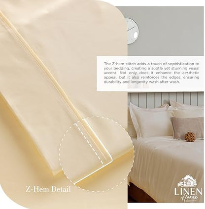Linen Home 100% Cotton Percale Cal King Sheets 4Pc Cooling Set, Ivory