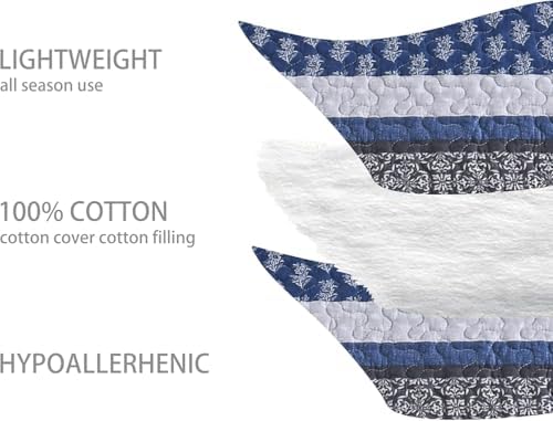 Homzard Quilt Bedding Set Twin Size - 100% Cotton Comforter Set,Gray Blue Quilts Bedspread for The Bed, Farmhouse Lightweight Bedding All Season