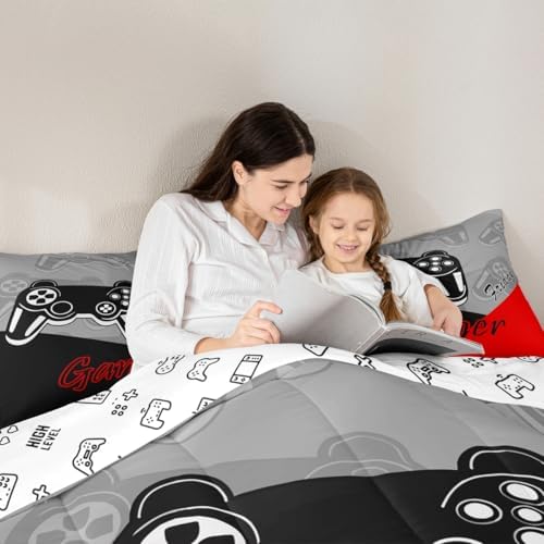 Feelyou Kids Gaming Toddler Size Comforter Video Game Bedding Sets for Child Boys Teen Gamer Down Comforter All Season Reversible Game Controller Home Decor,1 Comforter with 1 Pillowcase, Red