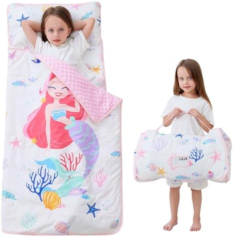 Lasoftan Toddler Nap Mat with Pillow and Blanket, Extra Large Rolled Napping Mats,Slumber Bags for Boys Girls,Kids Sleeping Bag for Daycare, Preschool Travel Camping