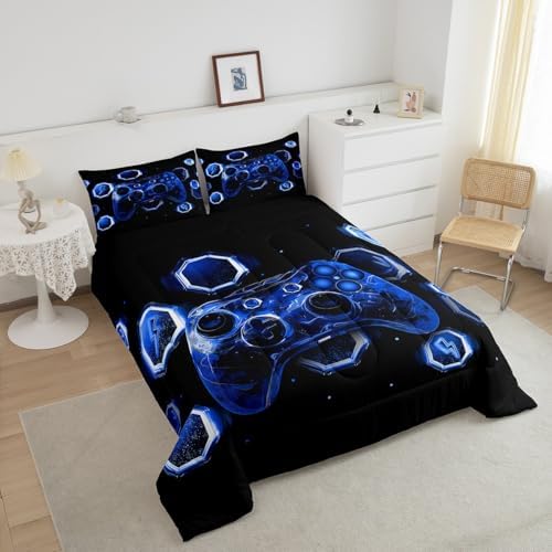 Feelyou Kids Blue Gamer Comforter Set Queen Size for Boys Girls