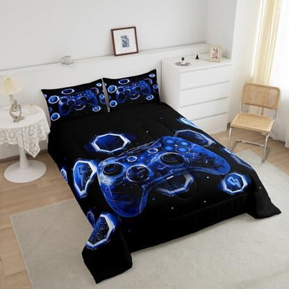 Feelyou Kids Blue Gamer Comforter Set Queen Size for Boys Girls