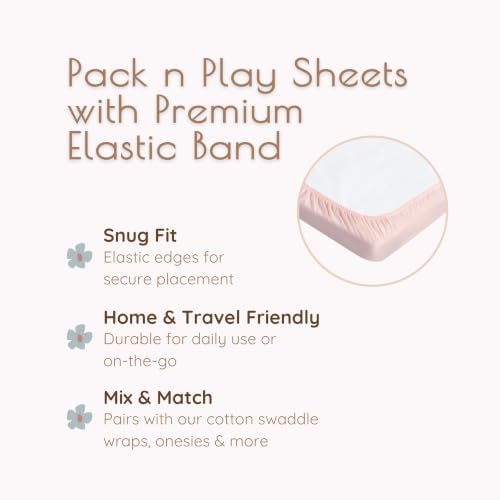2 Pack Mini Crib Sheets - Jersey Cotton Pack and Play Sheets Fitted, 27" x 39", Fits Graco Pack n Play Mattress, Soft Playpen Sheets Pack n Play, Oeko-Tex, (Floral Pink Pack and Play Mattress Sheets)