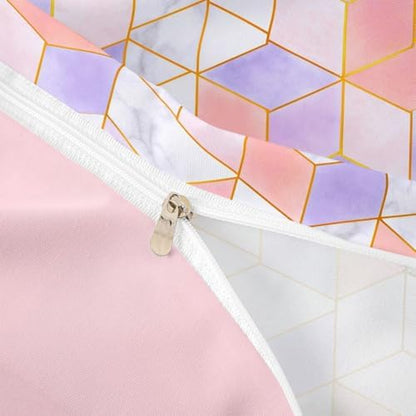 Grids Comforter Cover Queen for Adult Women Geometric Plaid Print Bedding Set Girls Kids Pink Grey Checkered Home Bedroom Decor Duvet Cover Tie Dye Graffiti Style Soft Reversible Bedding Collection