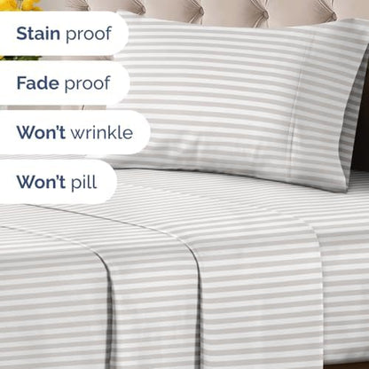Twin 3 Piece Striped Sheet Set - Breathable & Cooling - Metro Pinstripe