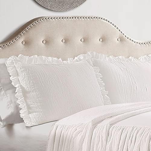Lush Decor Ruffle Skirt Bedspread Set - 3-Piece Luxurious Farmhouse Bedding - Elegant Ruffle Detail - Timeless Style - Soft Lightweight Sheets - Queen, Neutral