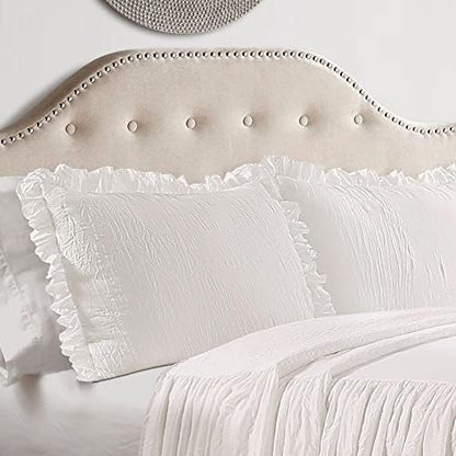Lush Decor Ruffle Skirt Bedspread Set - 3-Piece Luxurious Farmhouse Bedding - Elegant Ruffle Detail - Timeless Style - Soft Lightweight Sheets - Queen, Neutral