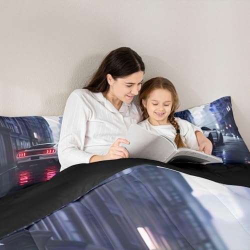 Erosebridal Kids Boys Sports Car Comforter Set Toddler White Race Car Bedding Extreme Sport Duvet Insert with 1 Pillowcase Boys Room Decor Cool Cars Toddler Comforter for Teen,Soft Microfiber