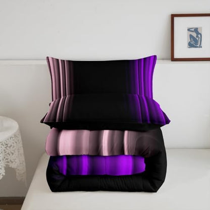 Feelyou Teens Abstract Ombre Decorations Bedding Set for Kids Women Pink Purple and Black Comforter Set Geometric Modern Quilt Set Room 3Pcs Full Size