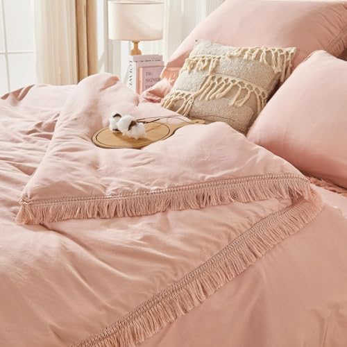 Andency Oversized King Comforter Set, 7 Pieces Pink Bedding