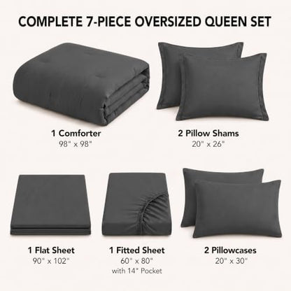 HIMEET Oversized Queen Comforter Sets, 7-Piece Point-Quilted, Dark Grey