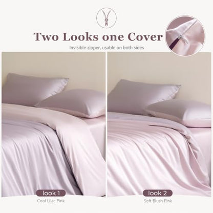 King Size Duvet Cover, 100% Egyptian Cotton,1600 Thread Count, Reversible Duvet Cover, Soft and Breathable Satin Bedding Set, All Seasons (Heather Light Purple, 104"x90")