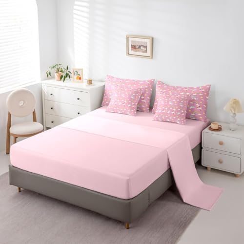 Erosebridal Cute Unicorn King Bed in A Bag 7 Piece Rainbow Unicorn Comforter Set with Sheets Dreamy Horse Printed Bedding Sets for Girls Teens Women,Magical Animal Decor Bed Set